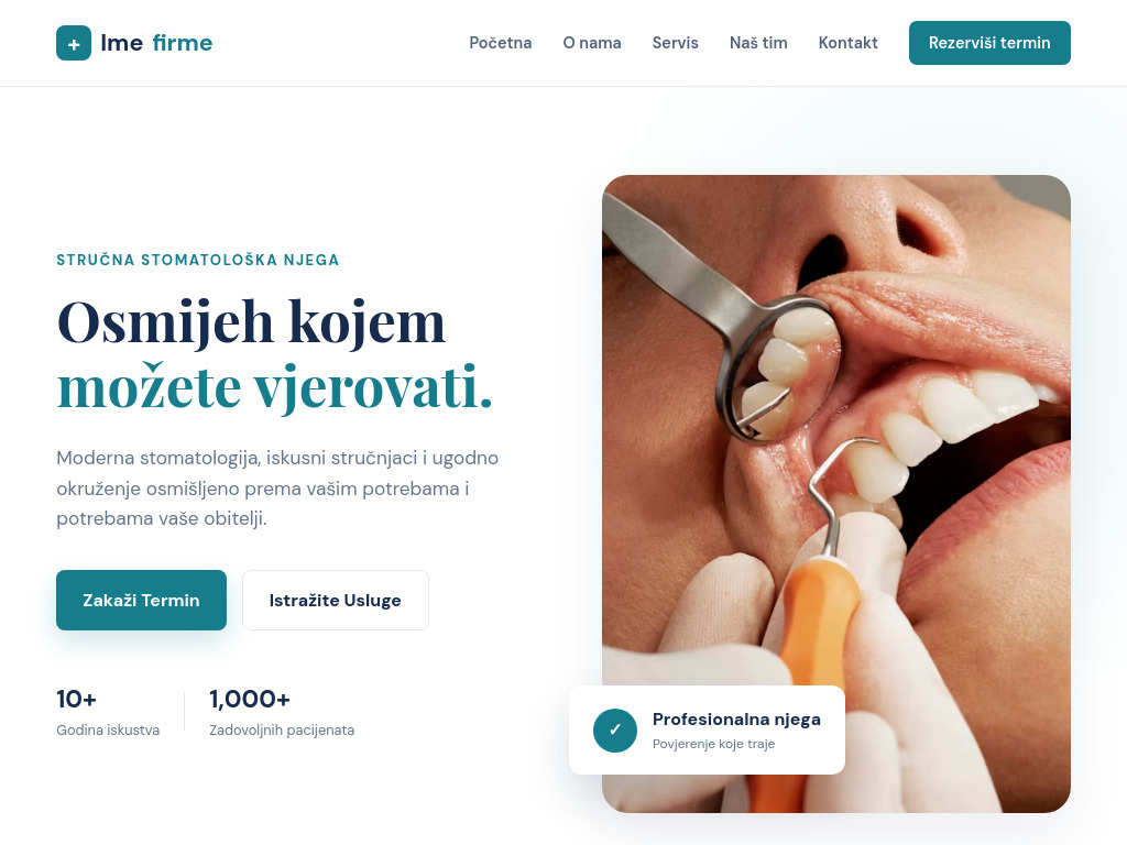 Screenshot primjera dentalne web stranice
