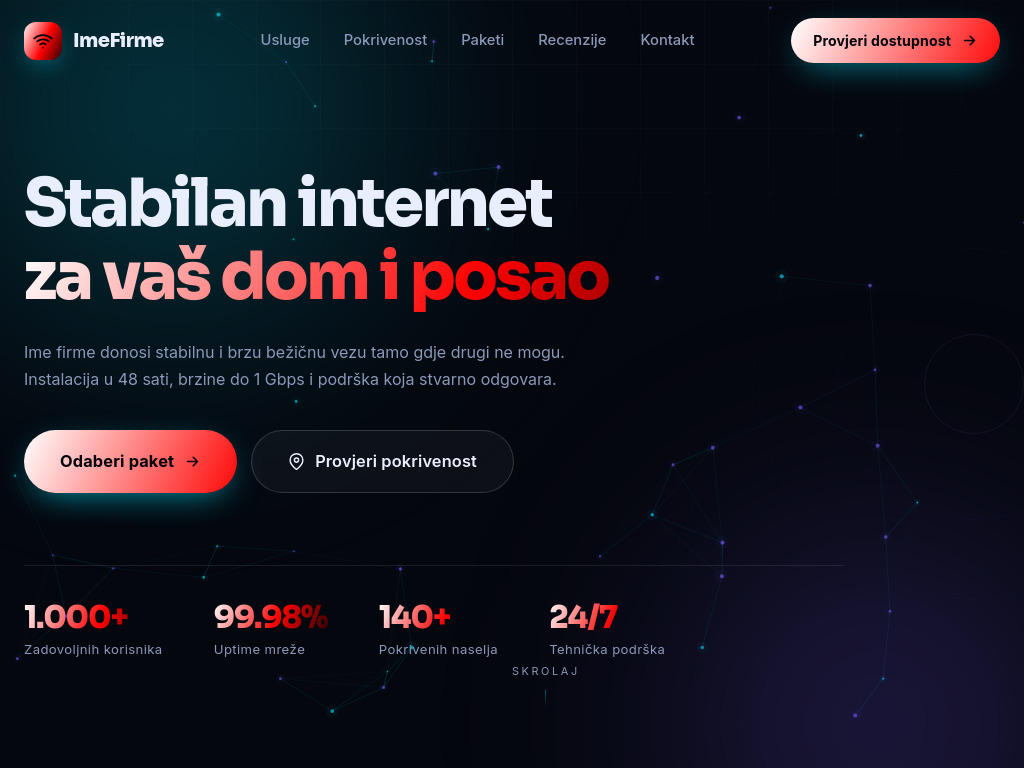 Screenshot primjera Internet servis provajdera web stranice